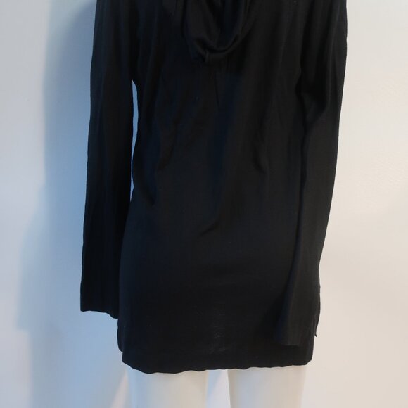 Womens Minnie Rose Black Silk Cashmere Hooded V-Neck Sweater M - Picture 9 of 10
